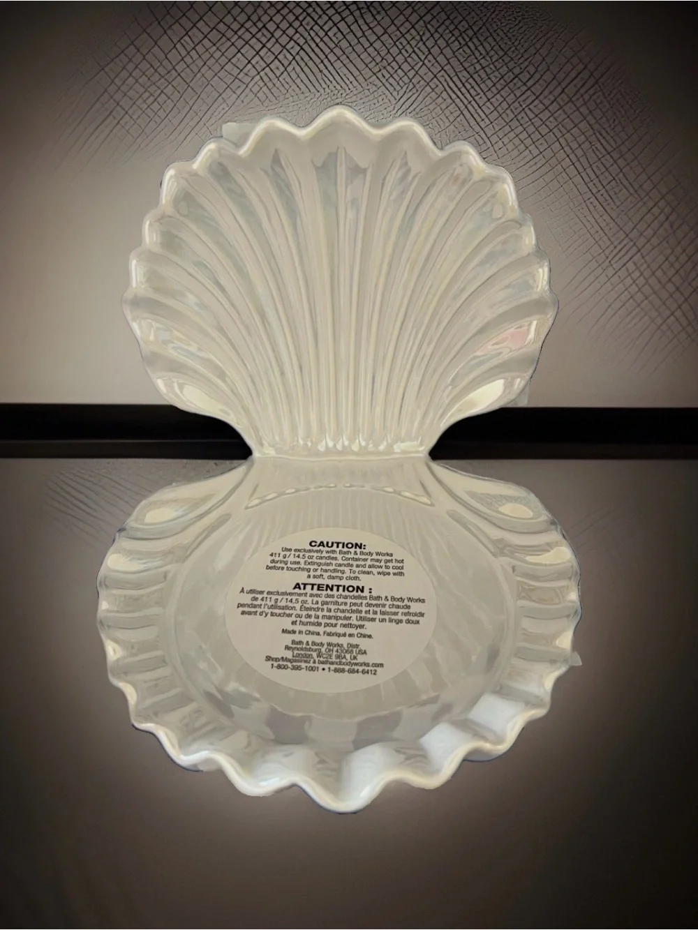 Bath Body Works NWT Ceramic Clam Shell Iridescent Pearl 3 Wick Candle Holder